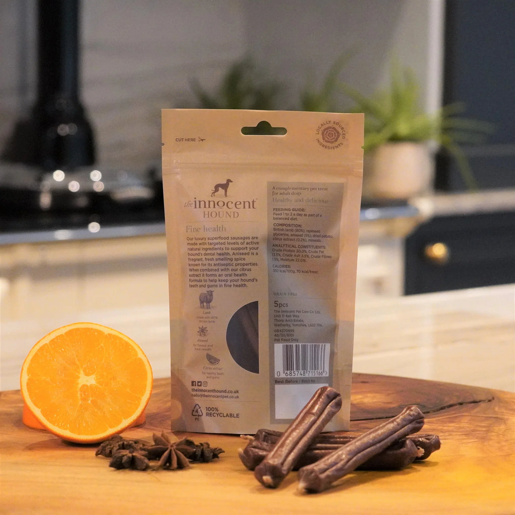 Ковбаски з баранини для підтримки здорової ротової порожнини Dental Support The Innocent Hound 5 шт