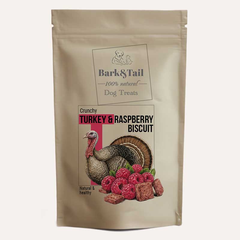 Натуральне печиво для собак індичка та малина Turkey&Raspberry Biscuit Bark&Tail 50 г