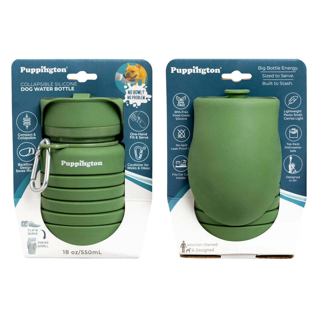 Портативна складна пляшка для води Collapsible Dog Water Bottle Basil Green Puppington 550 мл