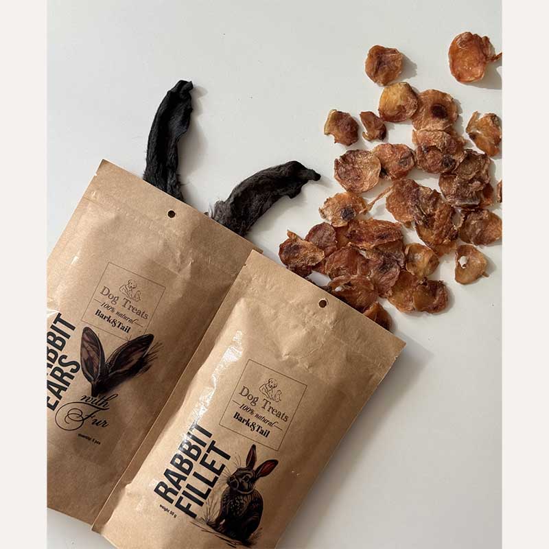 Натуральні ласощі для собак чіпси з філе кролика 100 % Rabbit Fillet Bark&Tail 50 г