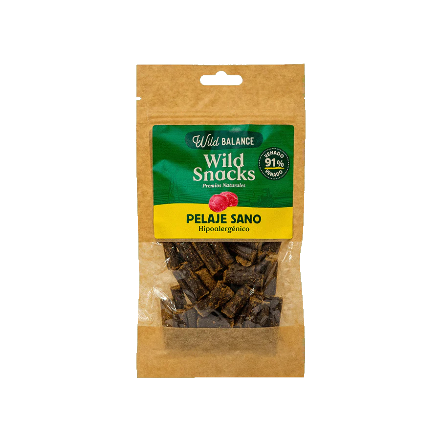 Ласощі для собак м’ясні шматочки оленина для підтримки шкіри та блиску шерсті Wild Snacks Healthy Fur WildBalance 75 г