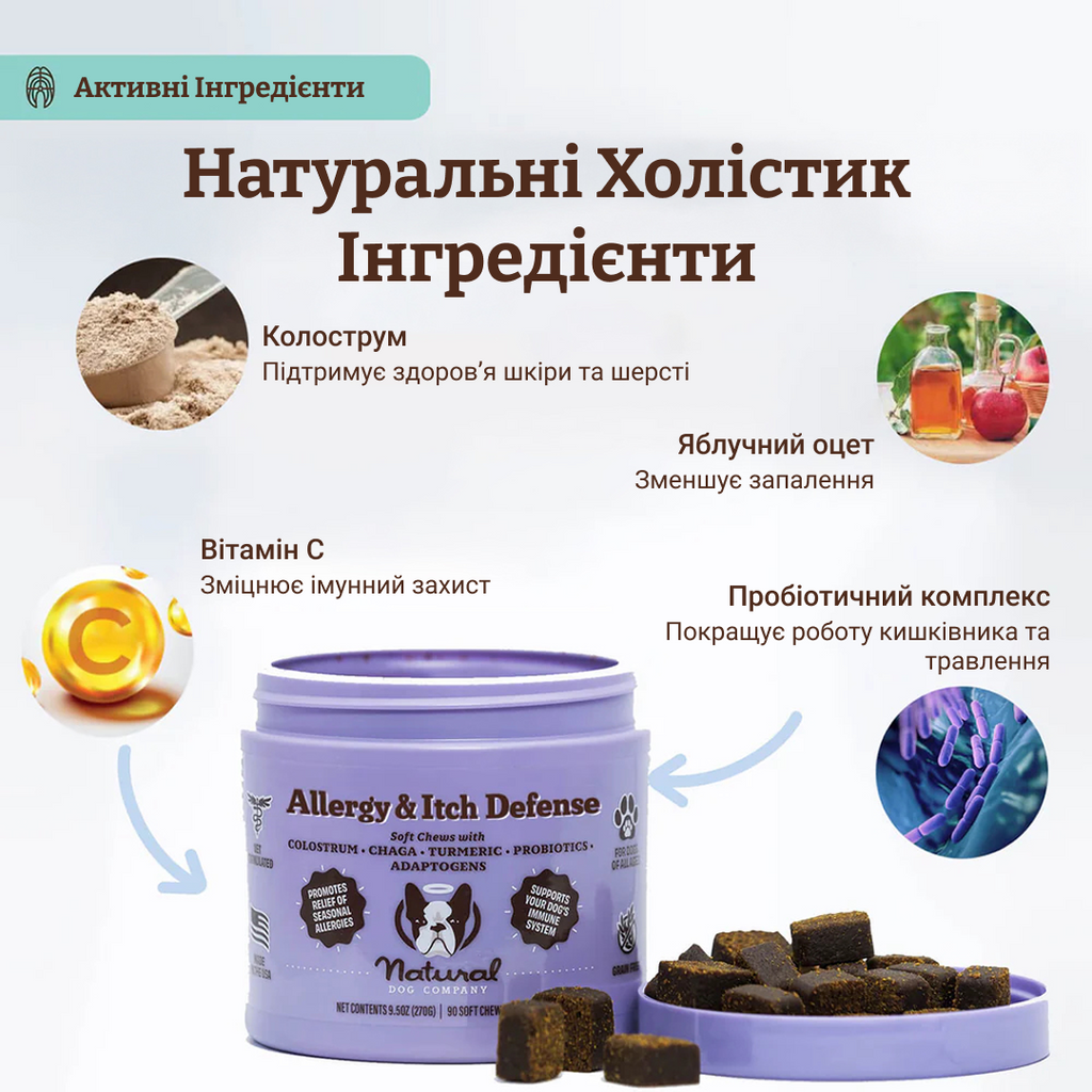 Вітамінний комплекс проти алергії та зуду Allergy & Itch Defense Natural Dog Company 90шт