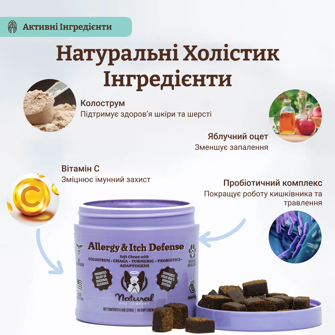 Вітамінний комплекс проти алергії та зуду Allergy & Itch Defense Natural Dog Company 90шт
