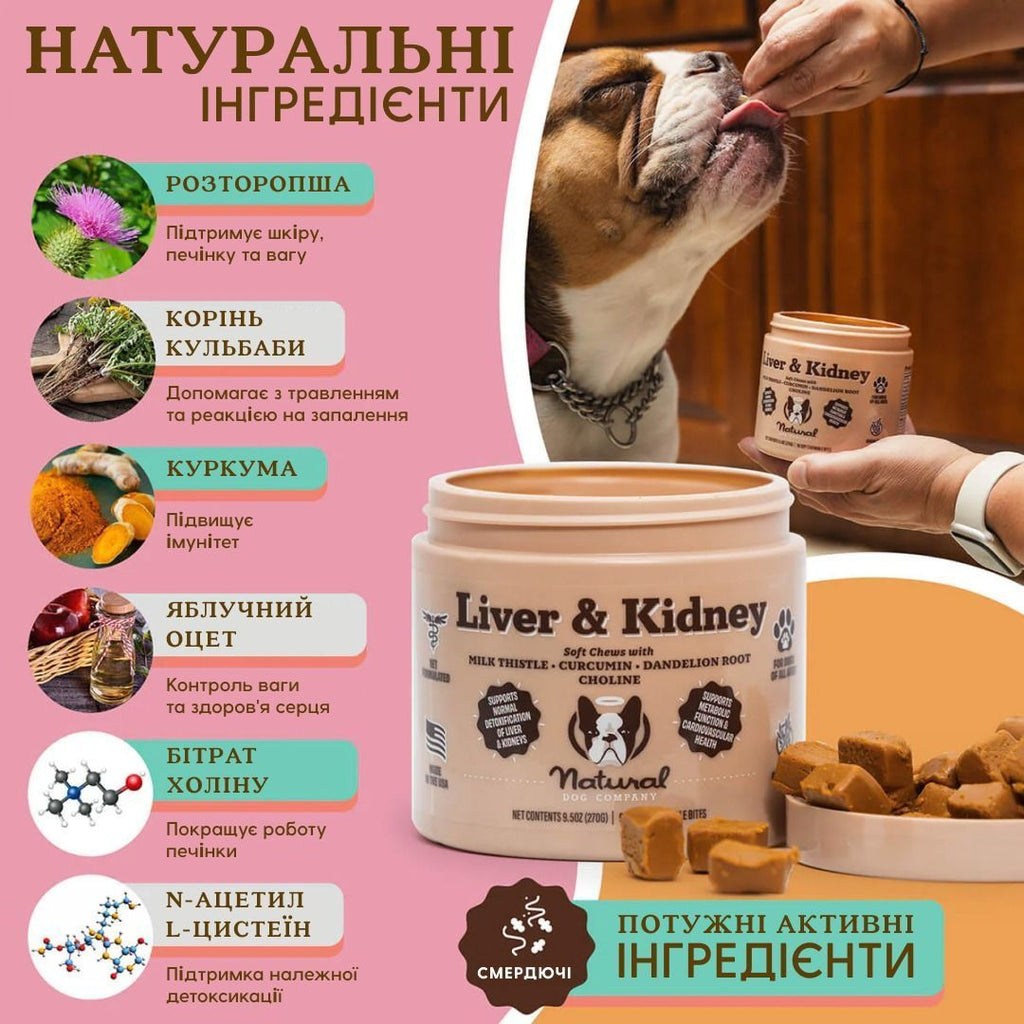 Вітамінний комплекс для печінки та нирок Liver & Kidney Supplement Natural Dog Company 90шт