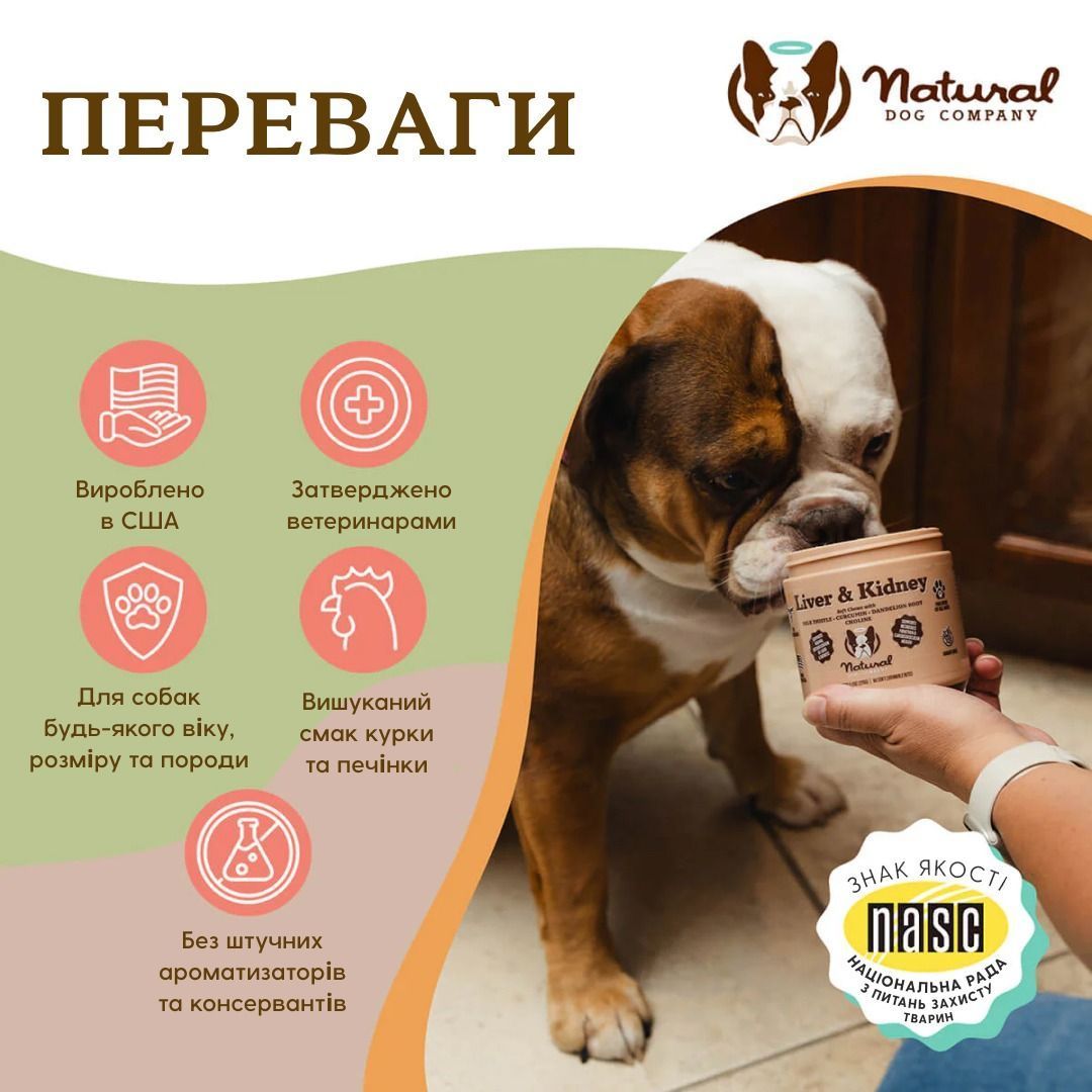 Вітамінний комплекс для печінки та нирок Liver & Kidney Supplement Natural Dog Company 90шт